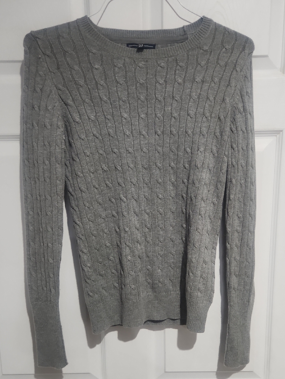 GAP Light Gray Cable-Knit Crewneck Sweater